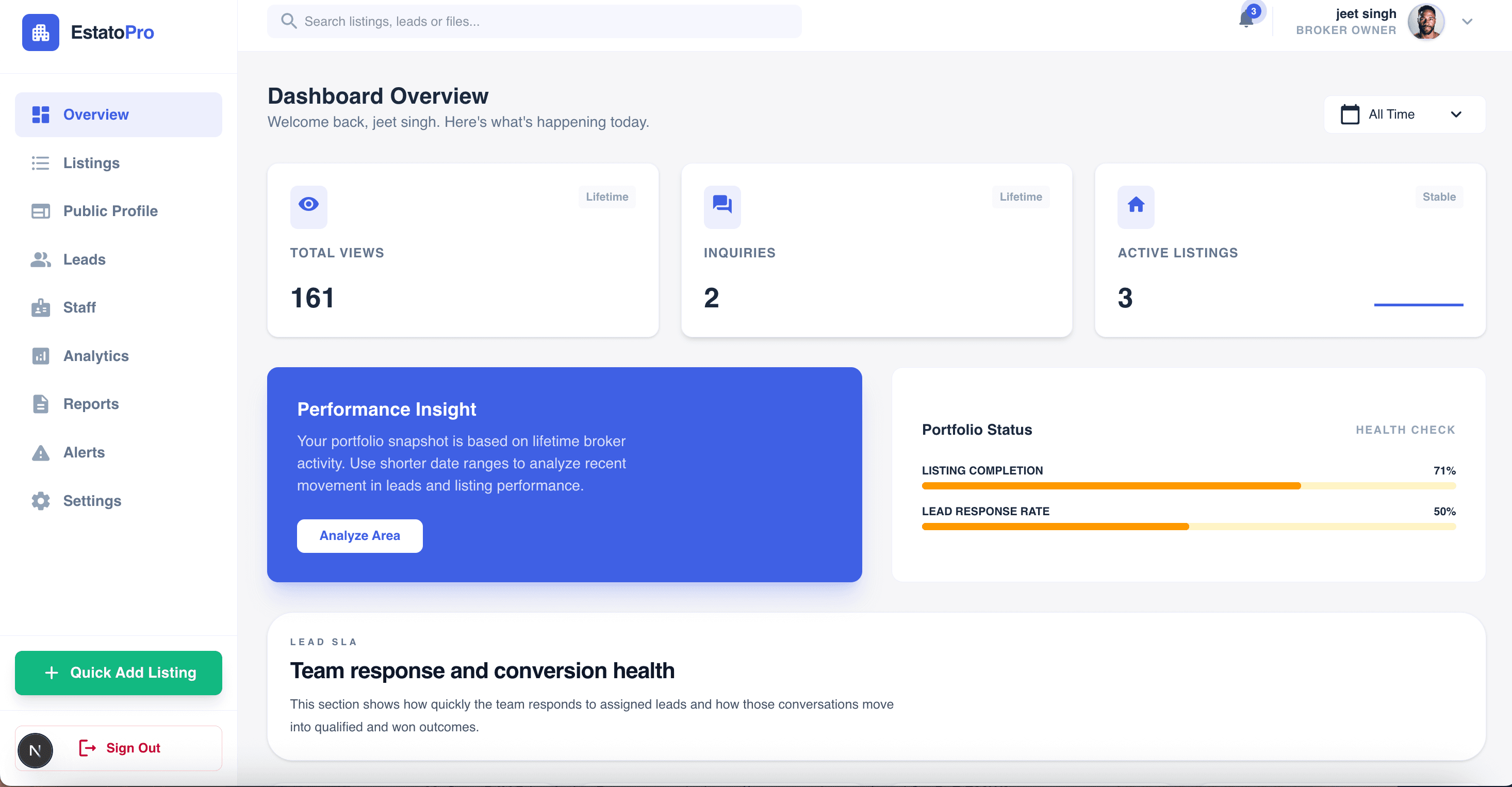 Broker dashboard overview screenshot