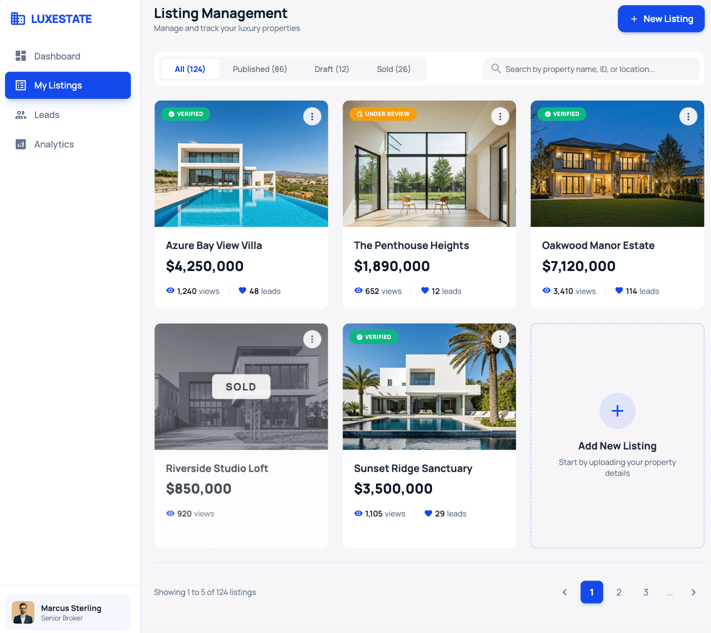 Listing management dashboard screenshot